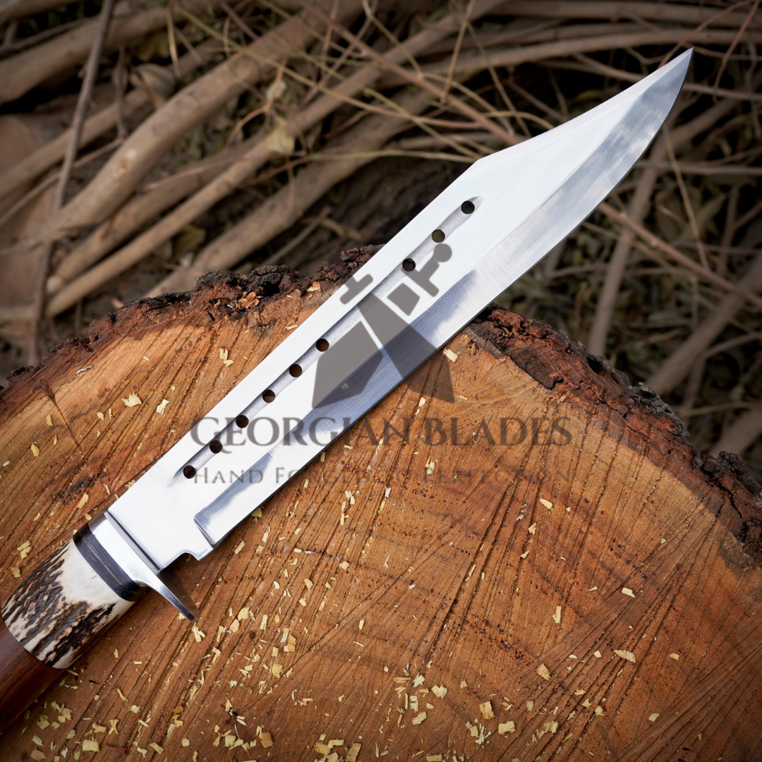 Wild West Warrior: Bowie Knife - Handmade D2 Bowie Knife Steel Hunting Fix Blade - Stag Antler & Wood Handle