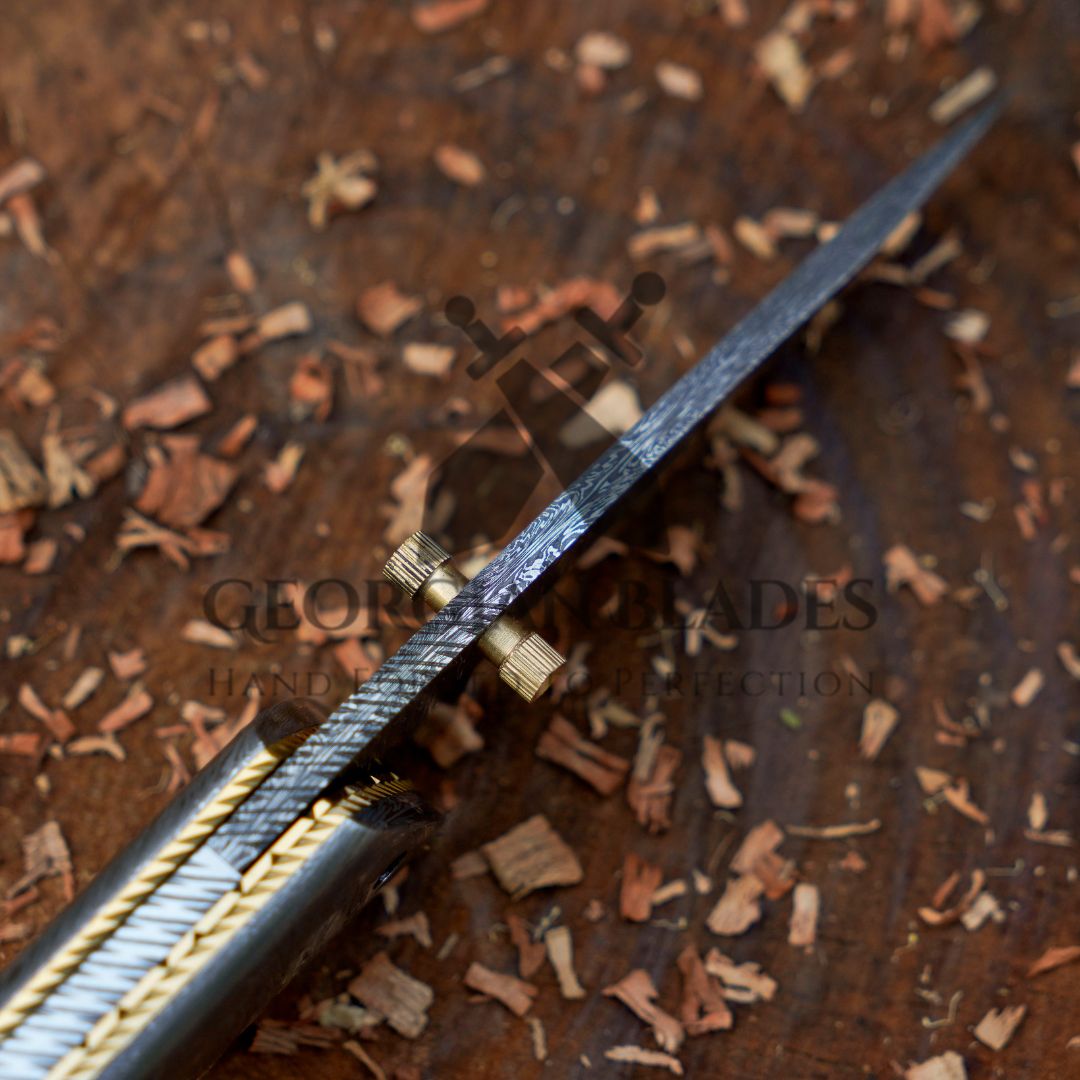 The Sullivan Folder 7.5-inch Hand Forged Damascus Steel Pocket Knife with Leather Sheath