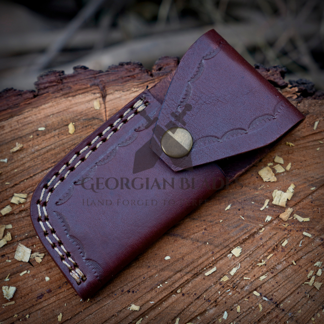 Cartilage Cutter: Hand Forged Damascus Steel Hunting Folding Knife With Damascus Bolster & Camel Bone Handle