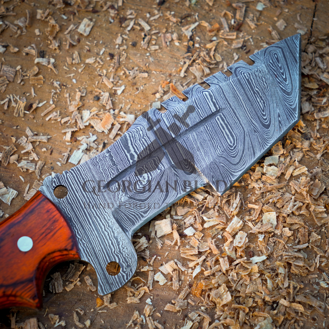 Explorer's Companion: 10” Damascus Steel Tracker Hunting Camping Knife With Resin & Wood Handle