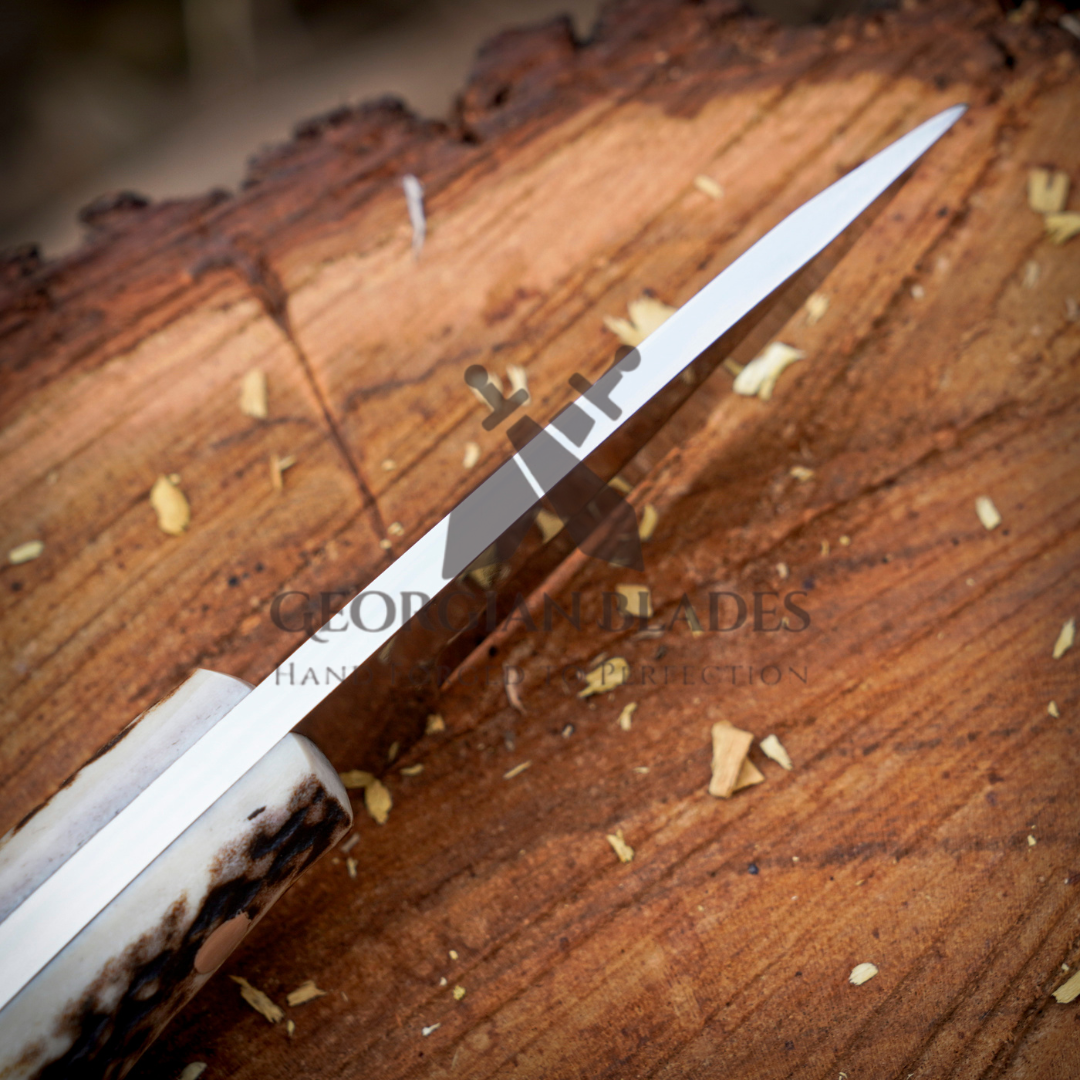The Ghost Ridge Hunting Knife - Premium Hand Forged Full Tang Skinning Knife - Stag Antler Handle - D2 Steel- 7 inches
