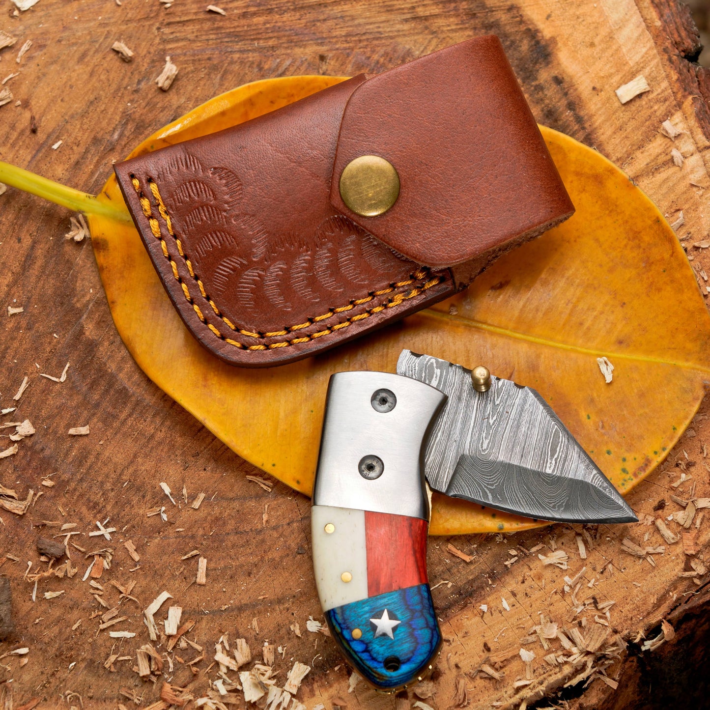 Paul Revere Knife - Hand Forged 5" EDC Mini Pocket Folding Knife with Leather Sheath