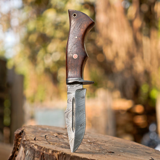 Elite Damascus Trio – Bundle of 3 Handmade Hunting Knives with Leather Sheaths