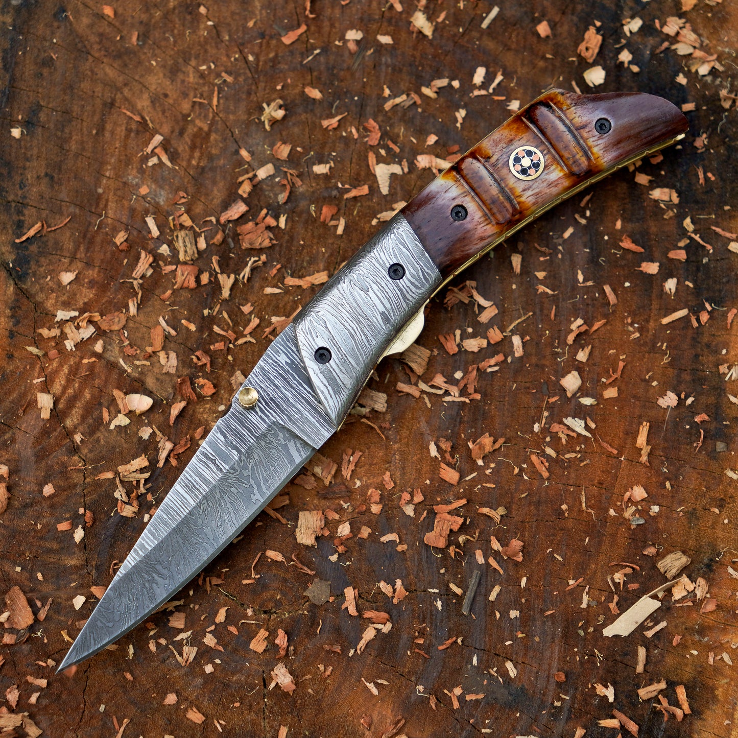 The Founders Trio – Bundle of 3 Hand-Forged Damascus Folding Knives with Leather Sheaths