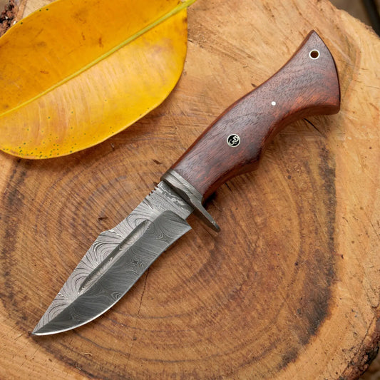 Woodman's Ally - 10.5" Hand Forged Damascus Hunting Knife with Leather Sheath