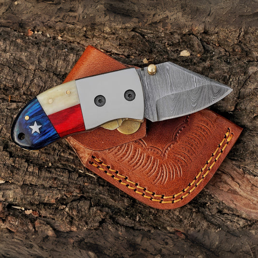 Paul Revere Knife - Hand Forged 5" EDC Mini Pocket Folding Knife with Leather Sheath