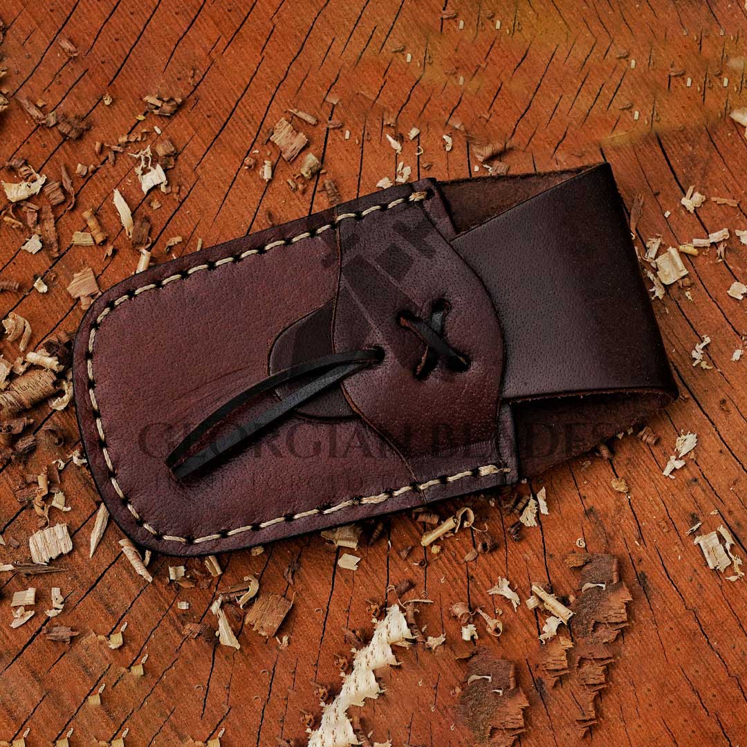 RadiantReach - 8" Hand Forged Damascus Steel Pocket Folding Knife with Leather Sheath