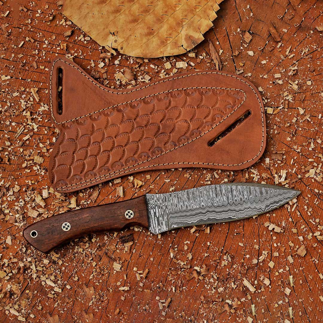 Razorwind - 11" Full Tang Hand Forged Damascus Hunting Knives with Walnut Wood Handle