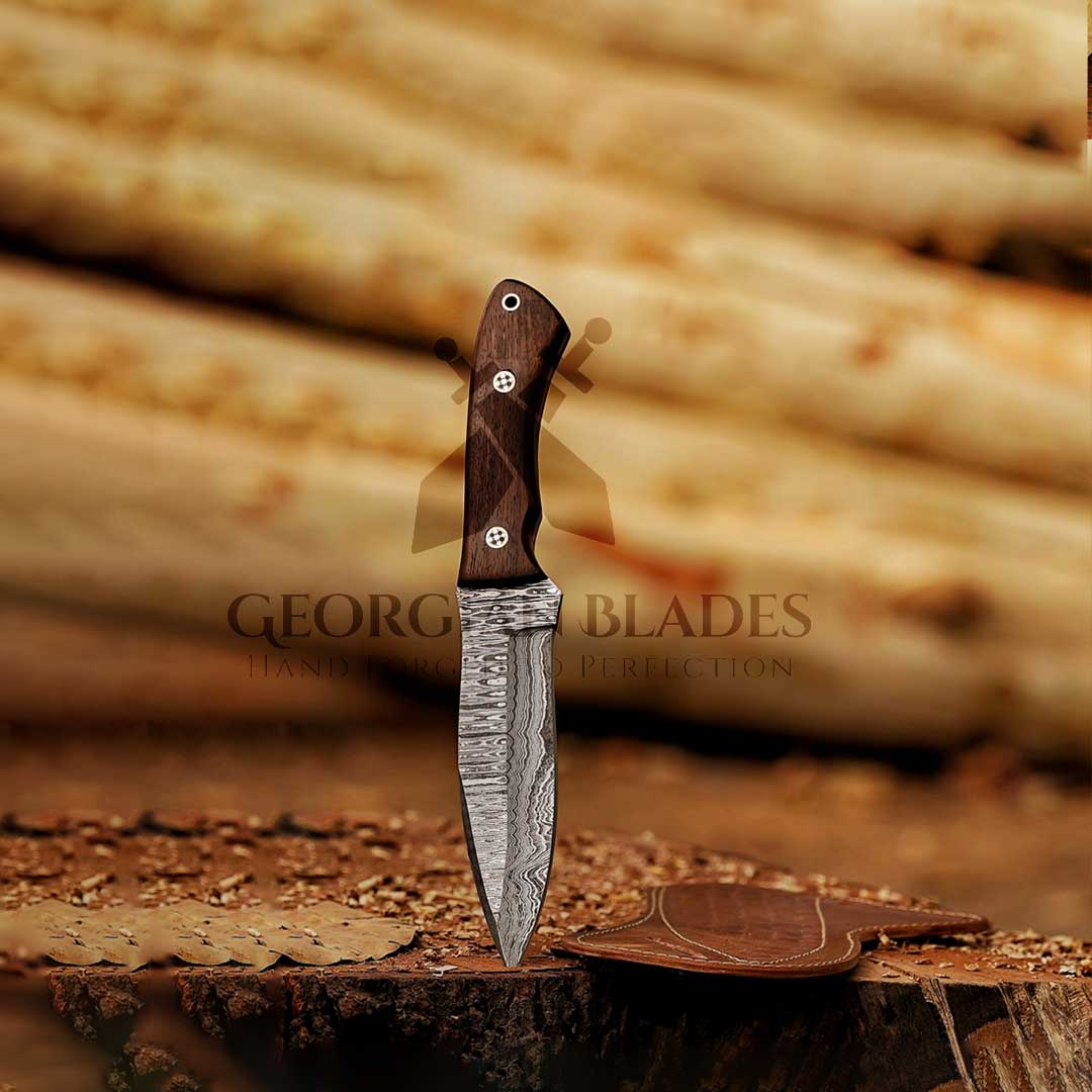 Razorwind - 11" Full Tang Hand Forged Damascus Hunting Knives with Walnut Wood Handle