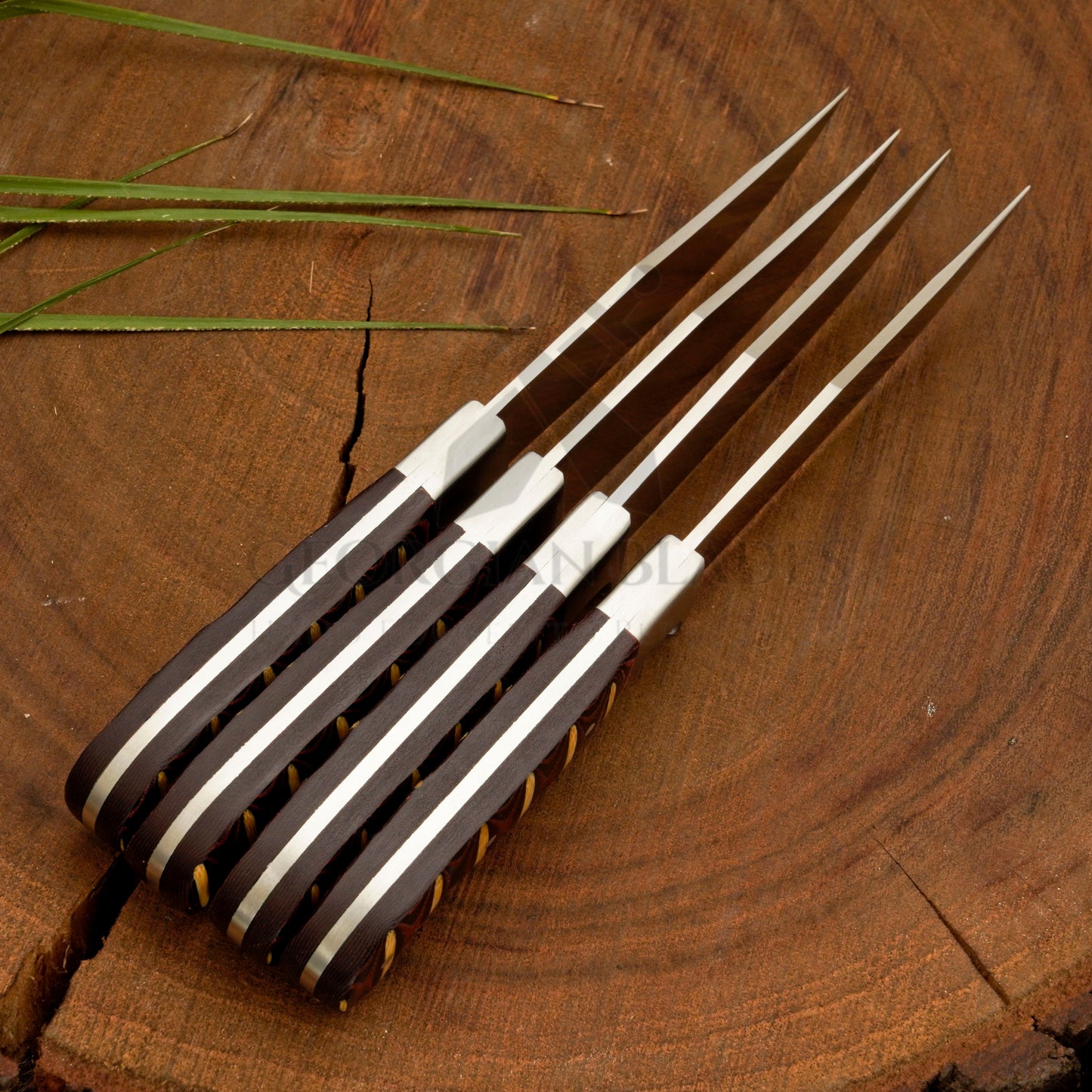 Crimson Carve Steak Knives Set – 4-Piece Handmade Satin Finish Steak Knives