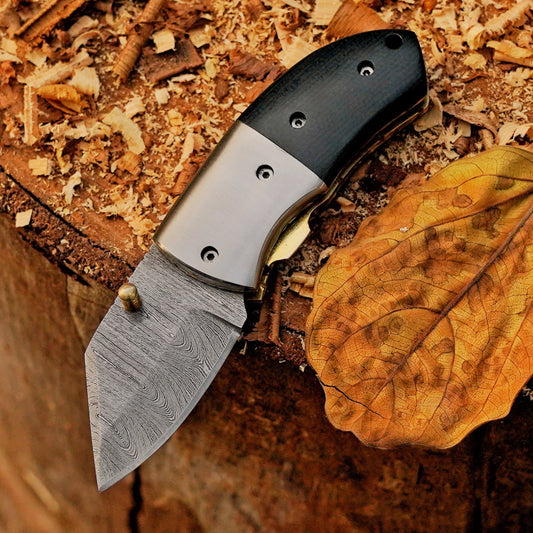 Kestrel - 5 inch Twist Damascus Mini Pocket Knife with Micarta Handle