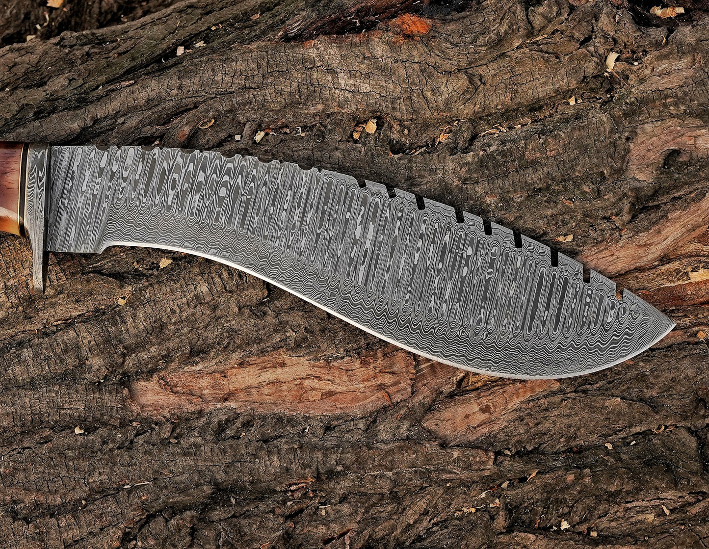 Emberwood Kukri – 15 inch Hand-Forged Damascus Masterpiece Kukri Knife with Leather Sheath