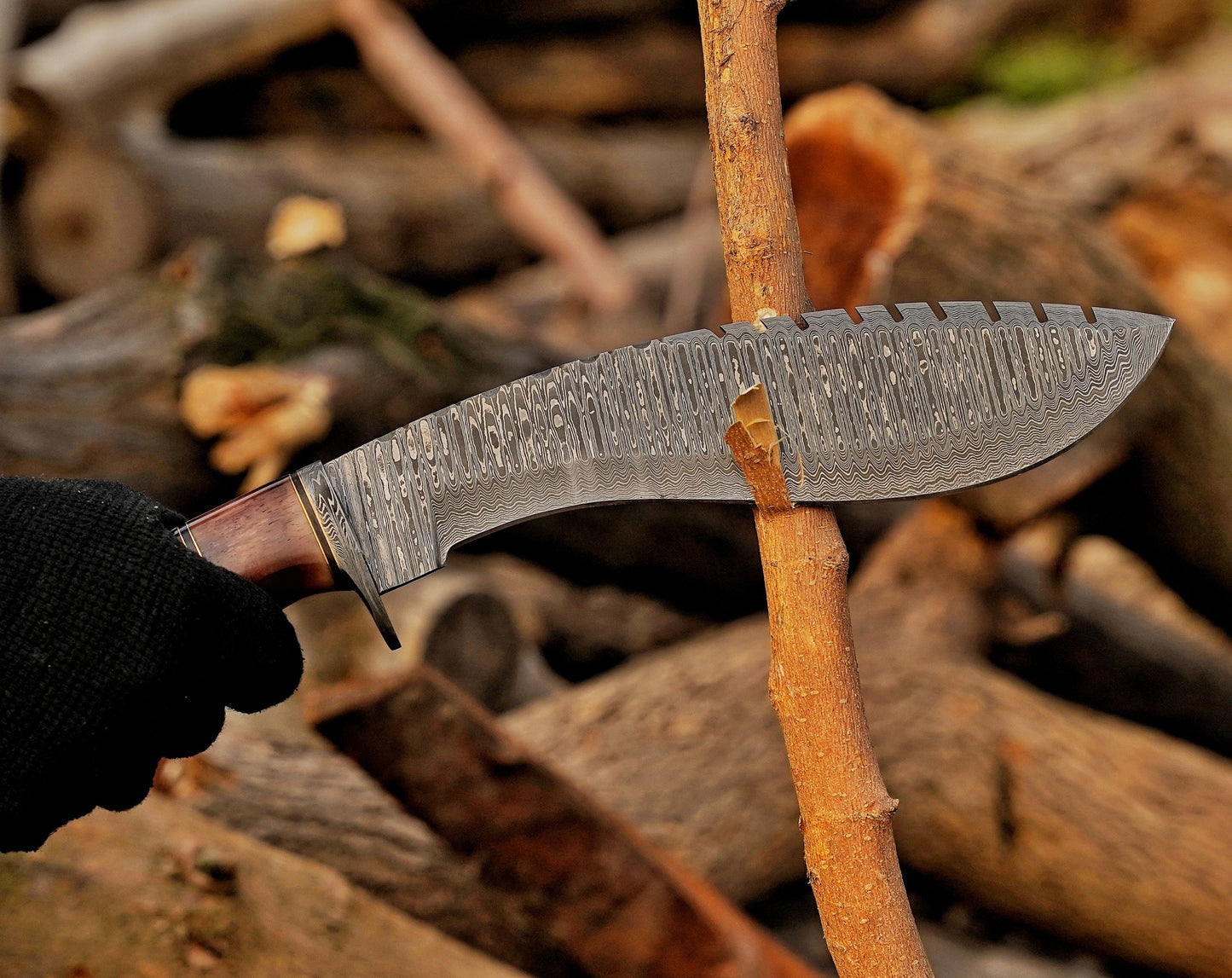 Emberwood Kukri – 15 inch Hand-Forged Damascus Masterpiece Kukri Knife with Leather Sheath