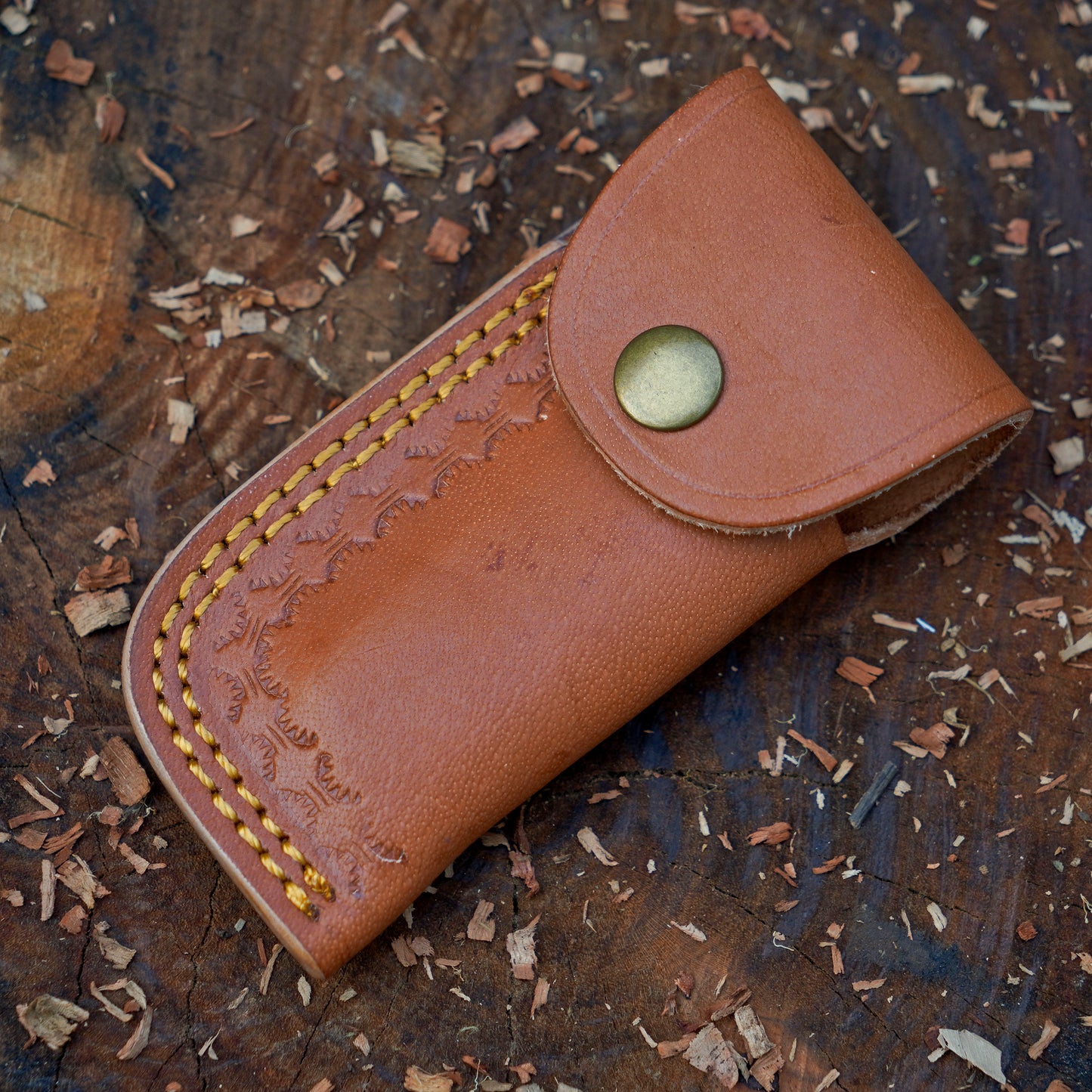 Horned Hunter: Custom Forged Damascus Steel Folding Knife Wood & Bone Handle