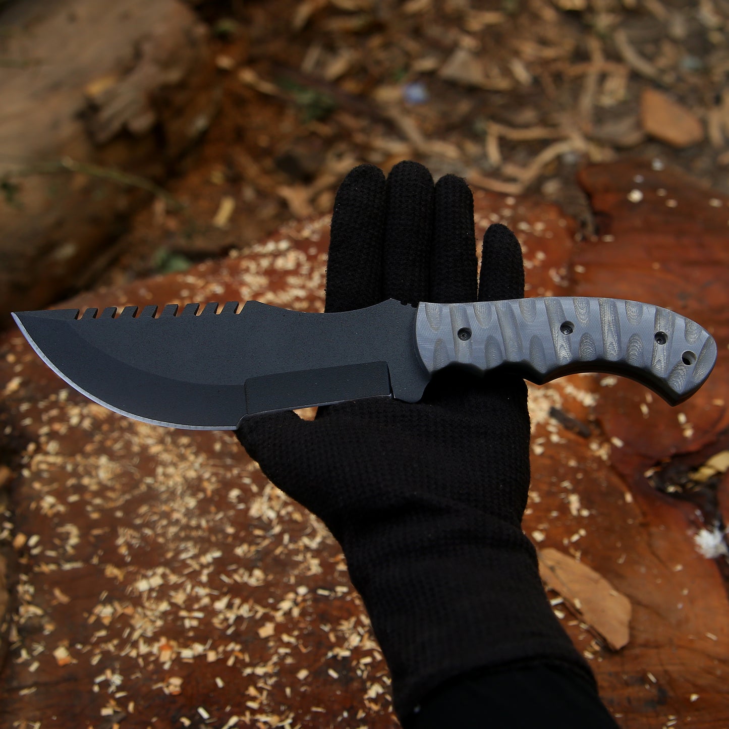 Shadowback Tracker – 12 inch Full Tang Tactical Survival Knife with Micarta Handle and Leather Sheath