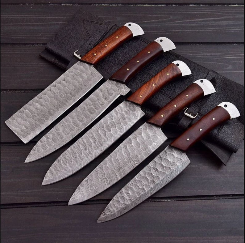 Legacy Blades - 5 Piece Chef Set Hand Forged with Leather Roll