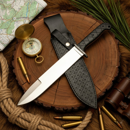 Colter Bowie – 16" Full-Tang D2 Steel Bowie Knife with Micarta Handle & Satin Finish