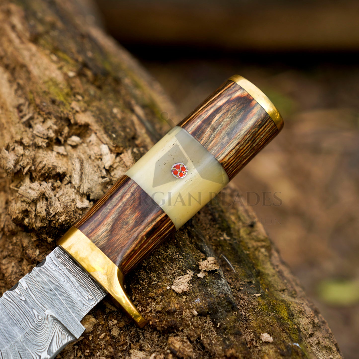 Mike Fink Skinner - CUSTOM HANDMADE FORGED DAMASCUS Steel Hunting Knife Wood & Camel Bone Handle