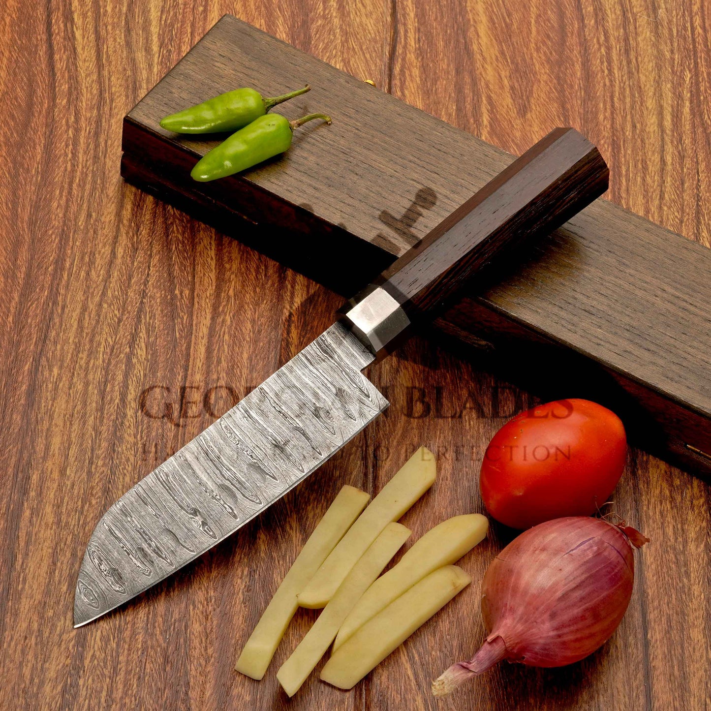 Gastronome's Grace - 7 Piece Kitchen Chef Set with Wenge Wood Handle and Leather Roll