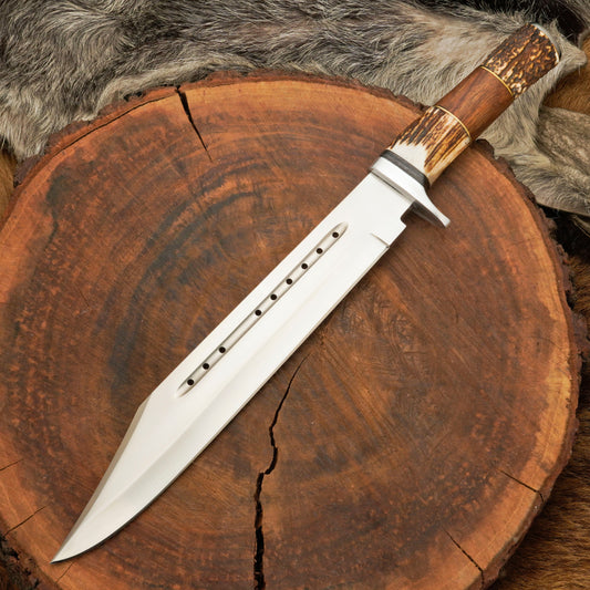 Wild West Warrior: Bowie Knife - Handmade D2 Bowie Knife Steel Hunting Fix Blade - Stag Antler & Wood Handle