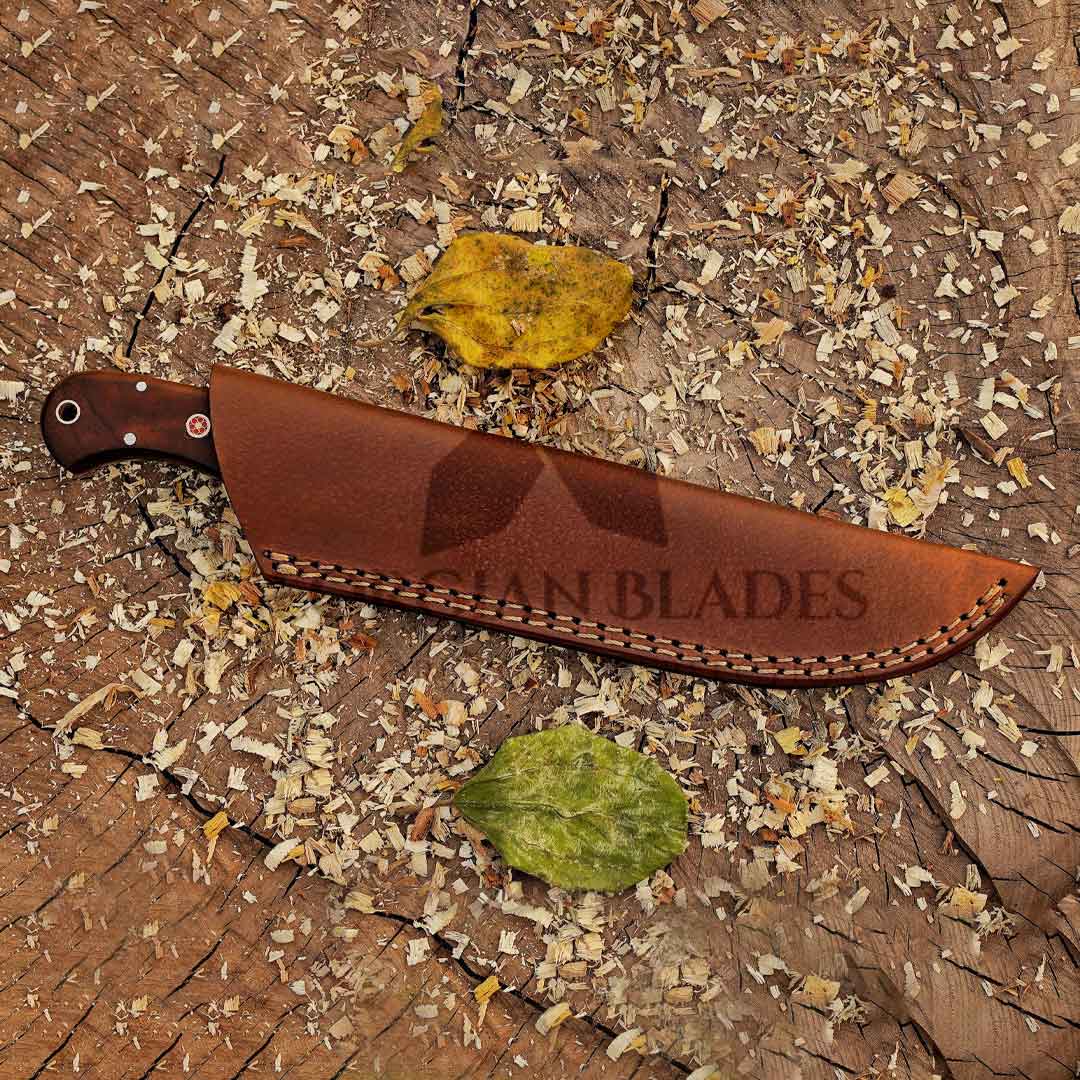 Johnny Appleseed Blade - 10” Custom Hand Forged Damascus Steel Full Tang Hunting Knife - Wood & Bone Handle