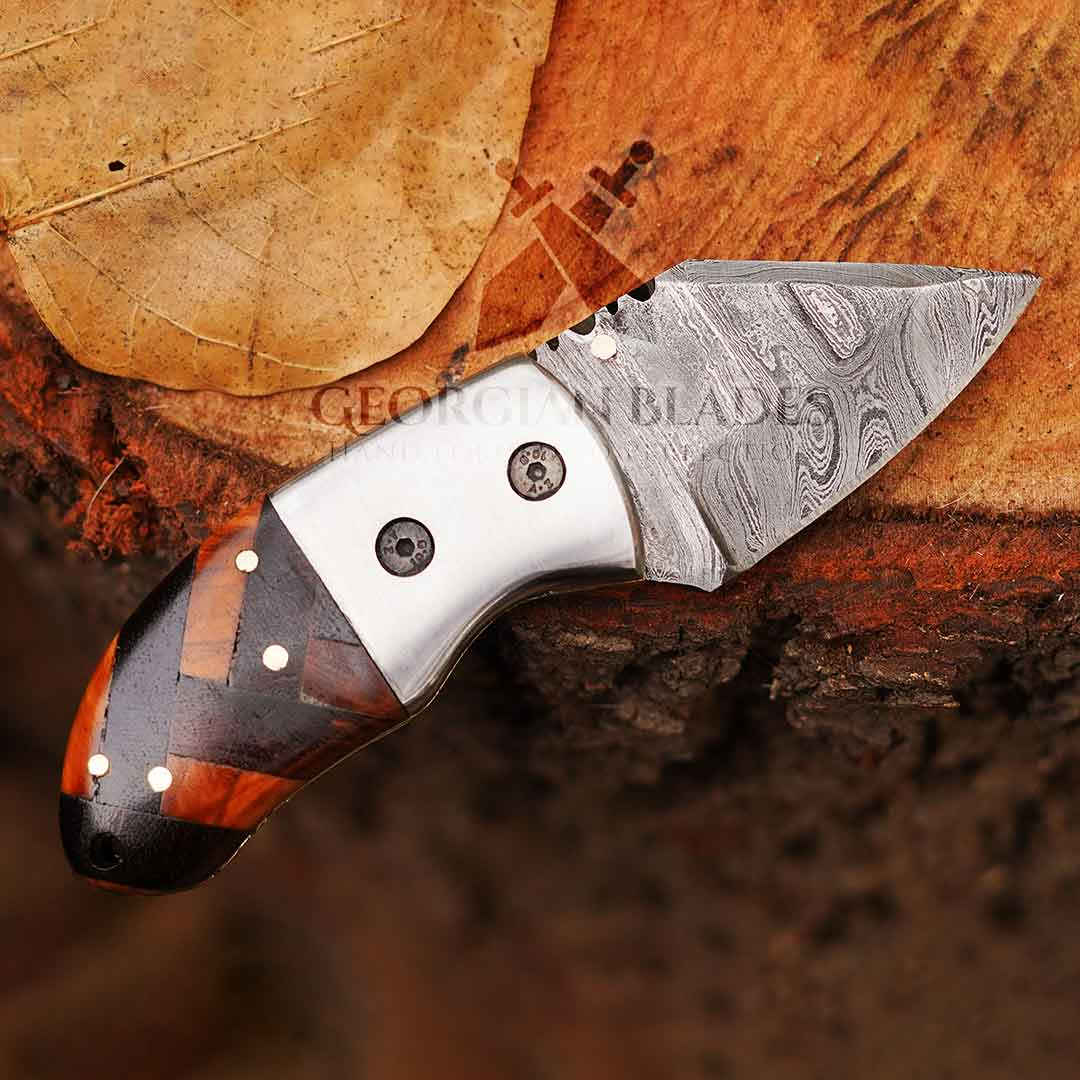 Mini Marvel - Hand Forged 5.5" Folding Knife with Leather Sheath