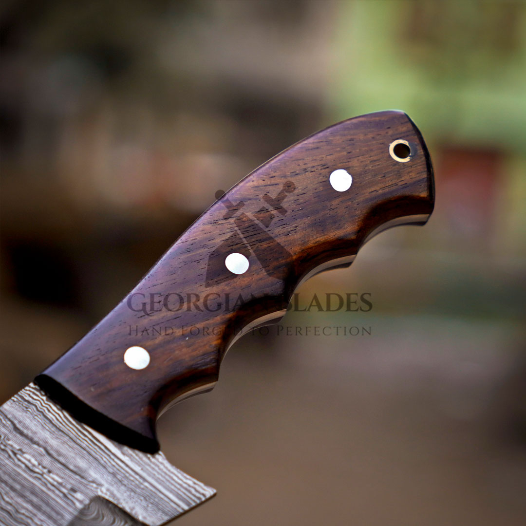 Mystic Mirage Tracker Knife - Hand Forged Damascus Steel Hunting Tracker Wood Handle