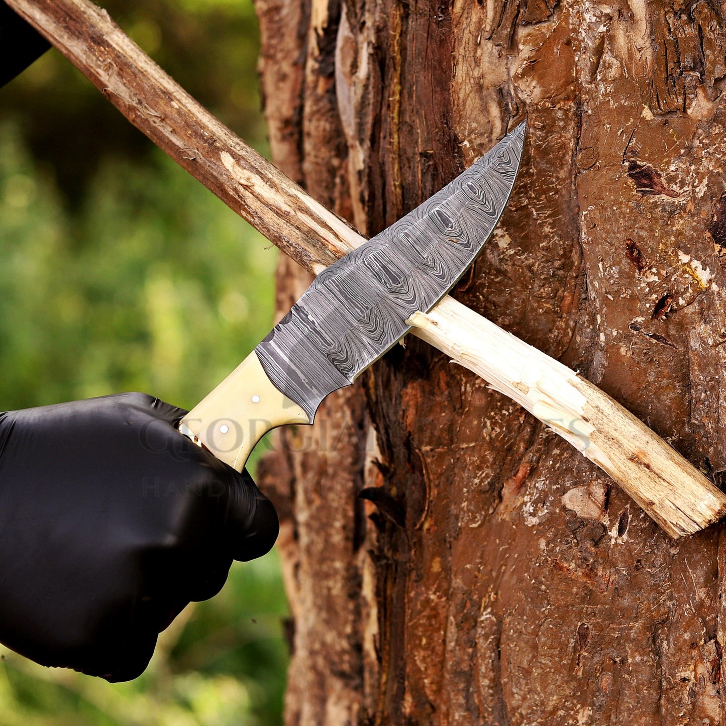 Johnny Appleseed Blade - 10” Custom Hand Forged Damascus Steel Full Tang Hunting Knife - Wood & Bone Handle