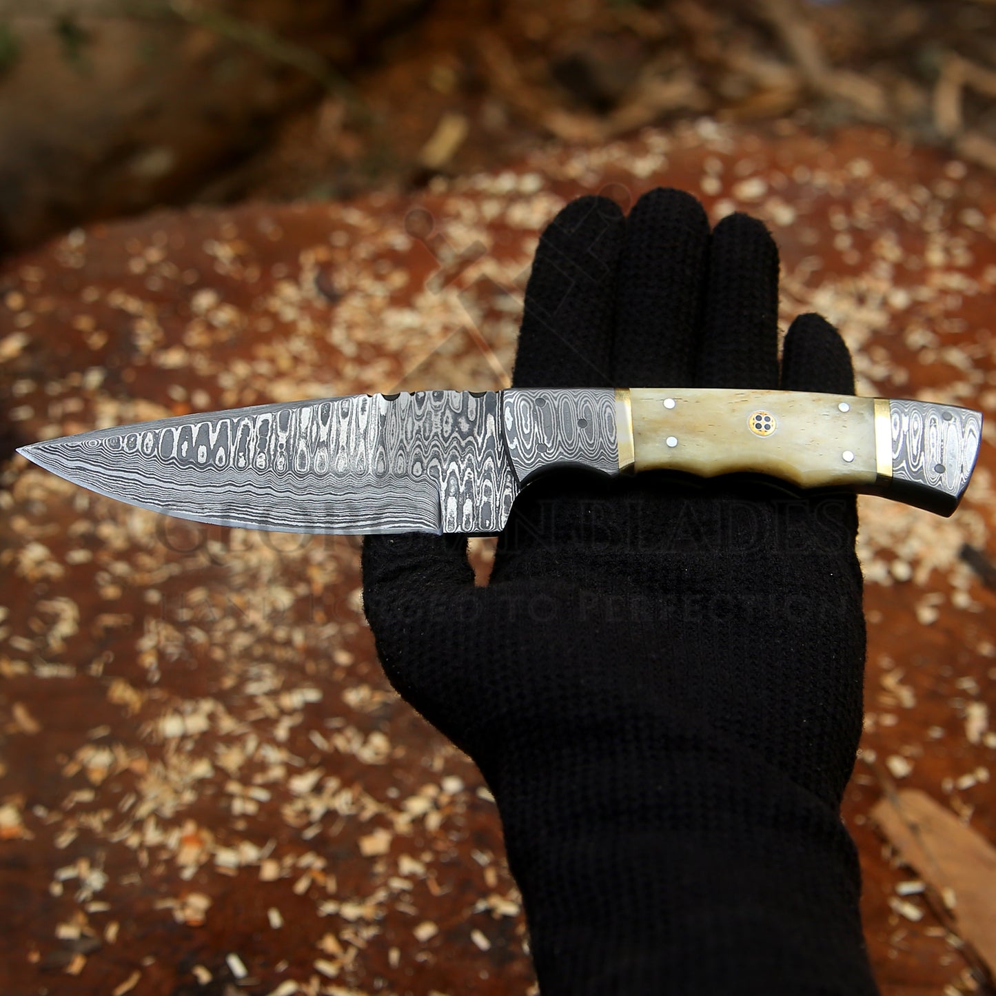 Br'er Rabbit Blade -  8.5” Hand Forged Damascus Steel Full Tang Skinner Knife - Camel Bone Handle