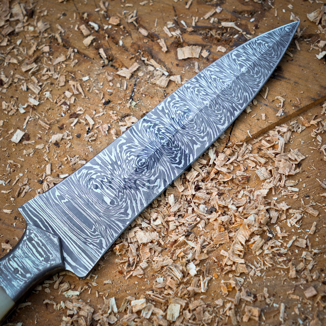 Annie Oakley Carver: Hand Forged Damascus Steel Hunting Boot Knife With Damascus Bolster - Bull Horn & Bone Handle