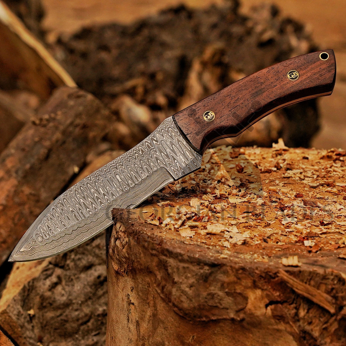 Razorwind - 11" Full Tang Hand Forged Damascus Hunting Knives with Walnut Wood Handle