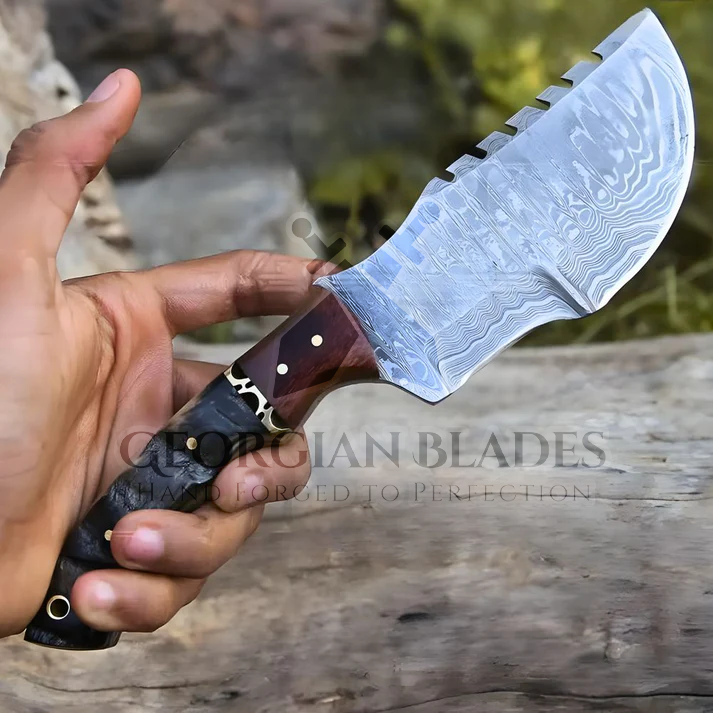 Expedition Emissary: Handmade Damascus Steel Hunting Tracker Knife With Ram Horn & Cocobolo Wood Handle