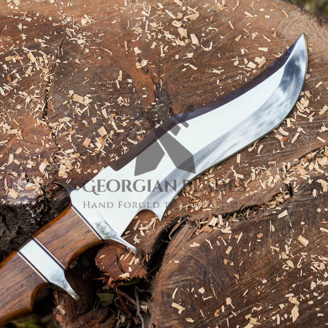 Timber Titan Bowie: Bowie Knife - Handmade Fix Blade Knife - Semi Stainless Steel - Rose Wood Handle