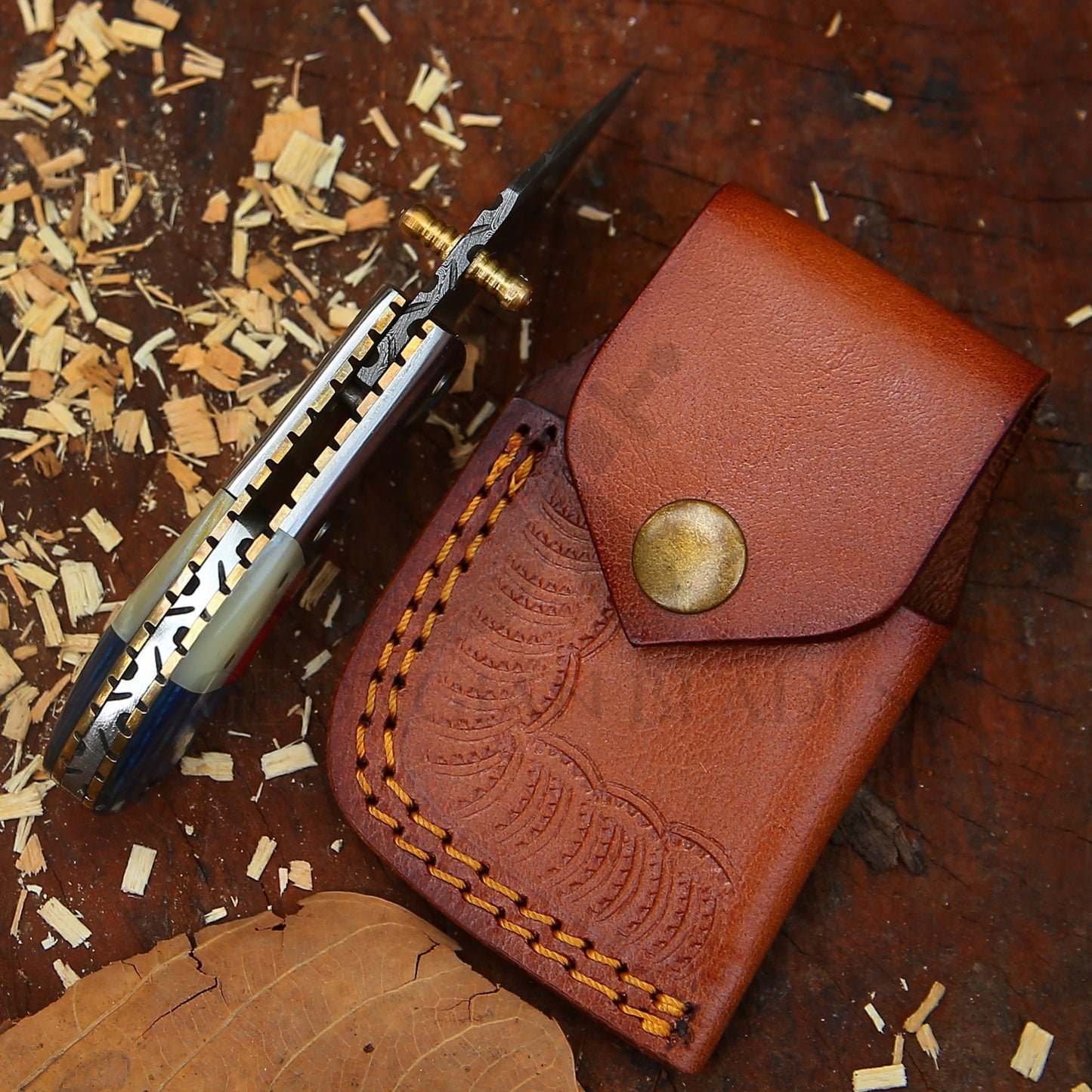 Paul Revere Knife - Hand Forged 5" EDC Mini Pocket Folding Knife with Leather Sheath