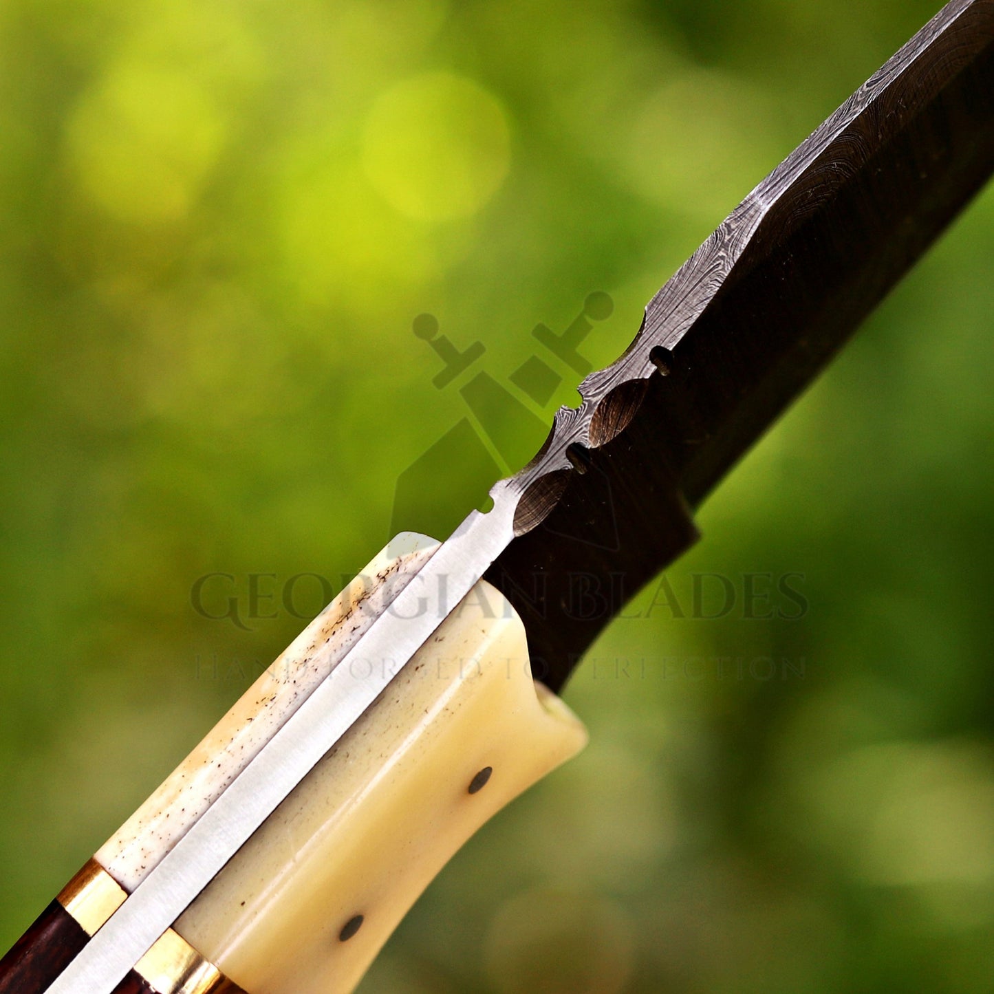 Johnny Appleseed Blade - 10” Custom Hand Forged Damascus Steel Full Tang Hunting Knife - Wood & Bone Handle