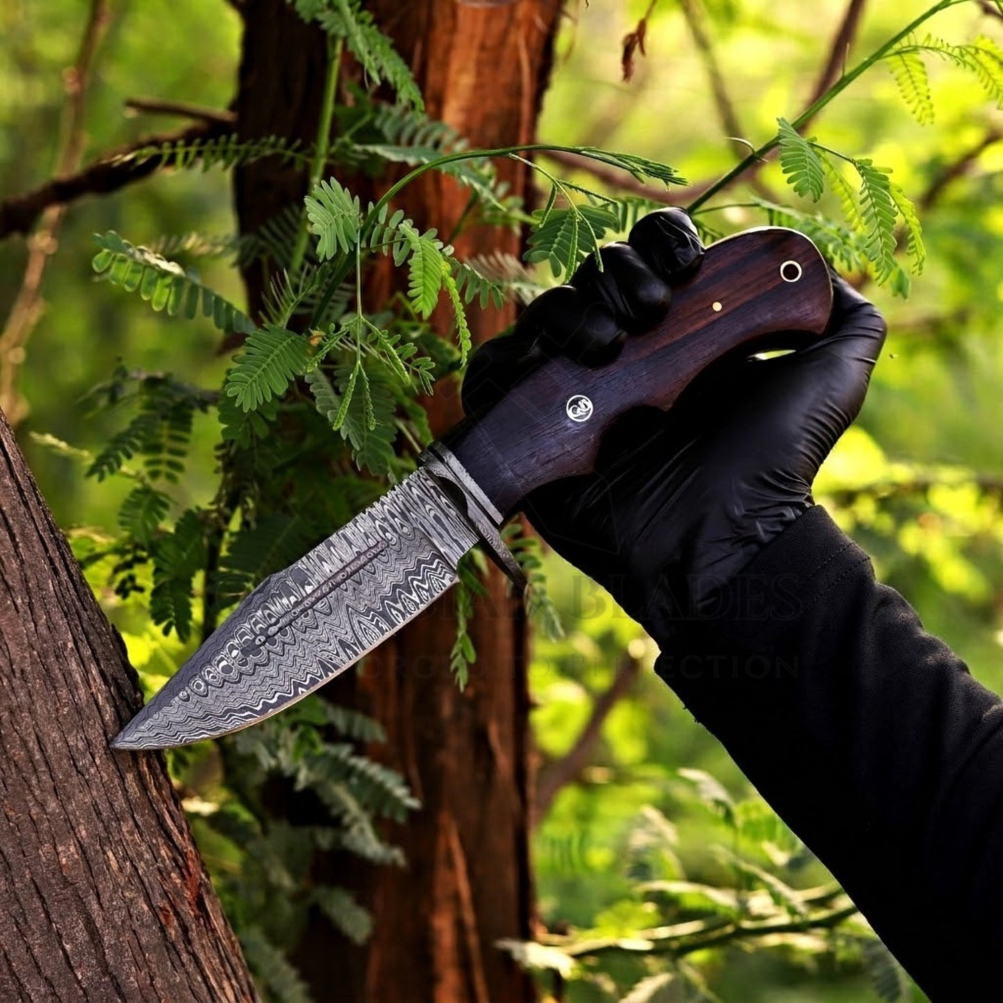 Onyx Seeker - 10.5 inch Hidden Tang Damascus Steel Hunting Knife