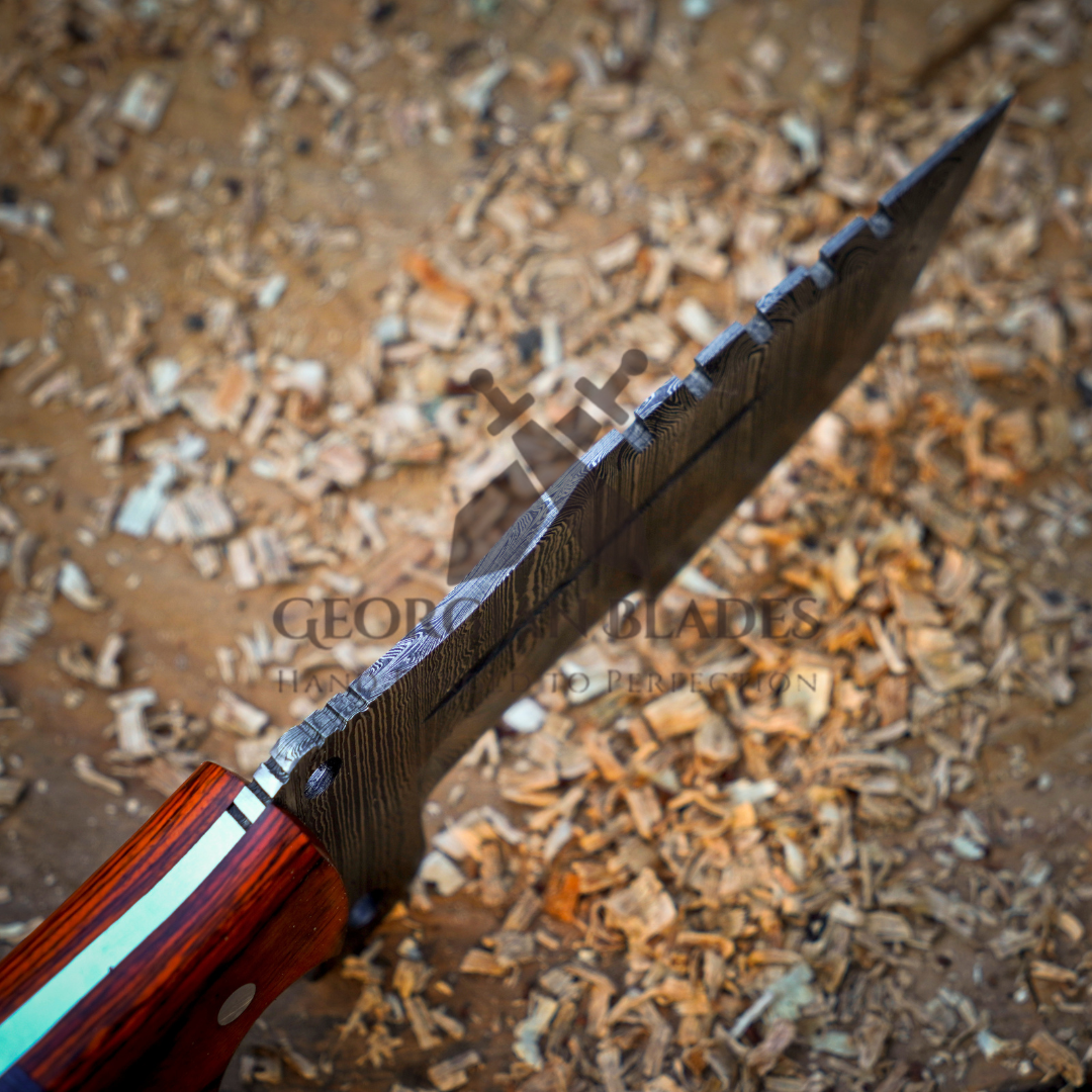 Explorer's Companion: 10” Damascus Steel Tracker Hunting Camping Knife With Resin & Wood Handle