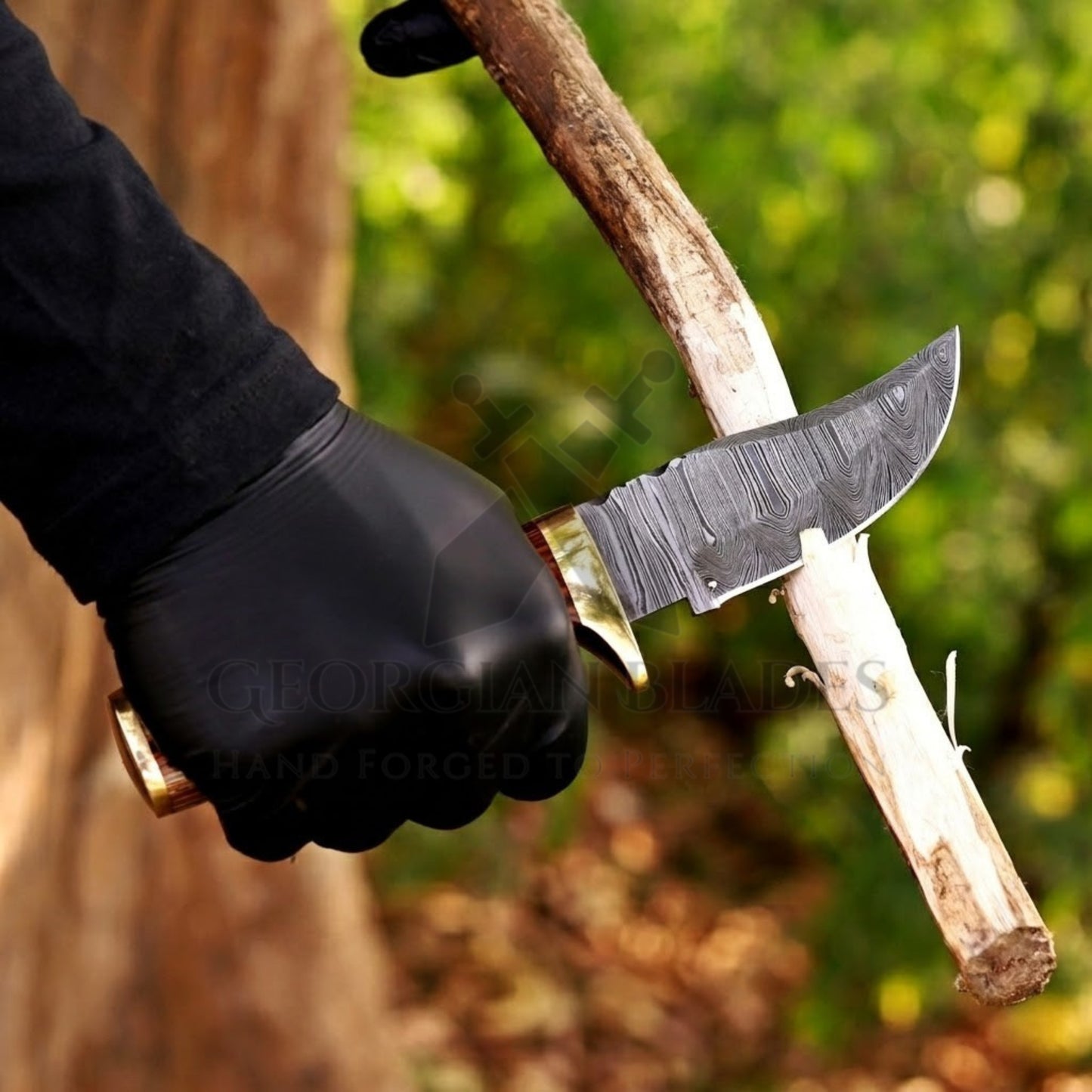 Mike Fink Skinner - CUSTOM HANDMADE FORGED DAMASCUS Steel Hunting Knife Wood & Camel Bone Handle