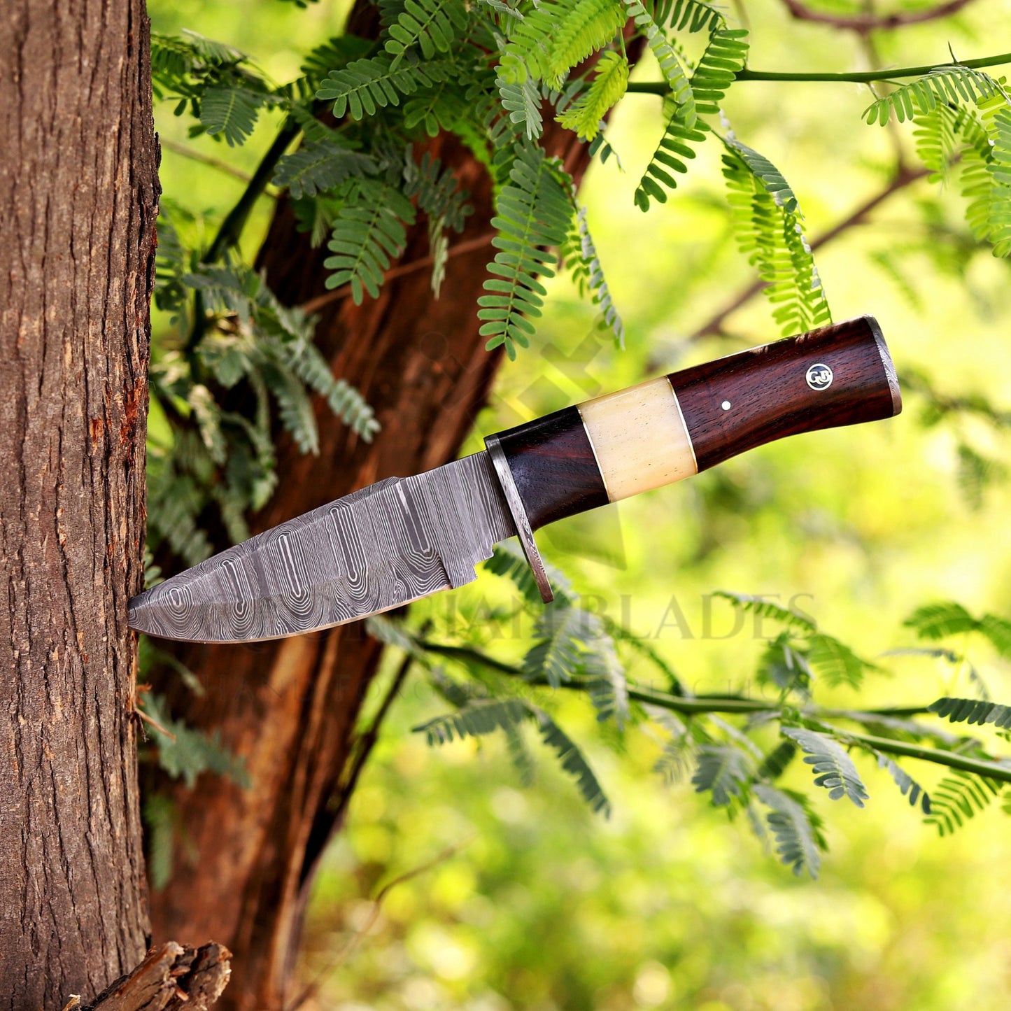 Blazeheart - 10" Hand Forged Damascus Steel Hunting Knife