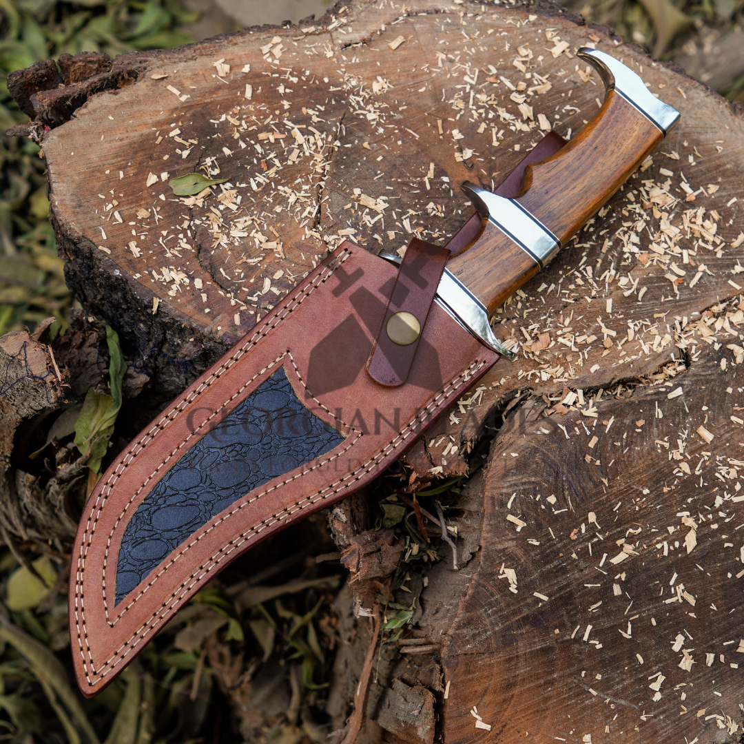 Timber Titan Bowie: Bowie Knife - Handmade Fix Blade Knife - Semi Stainless Steel - Rose Wood Handle