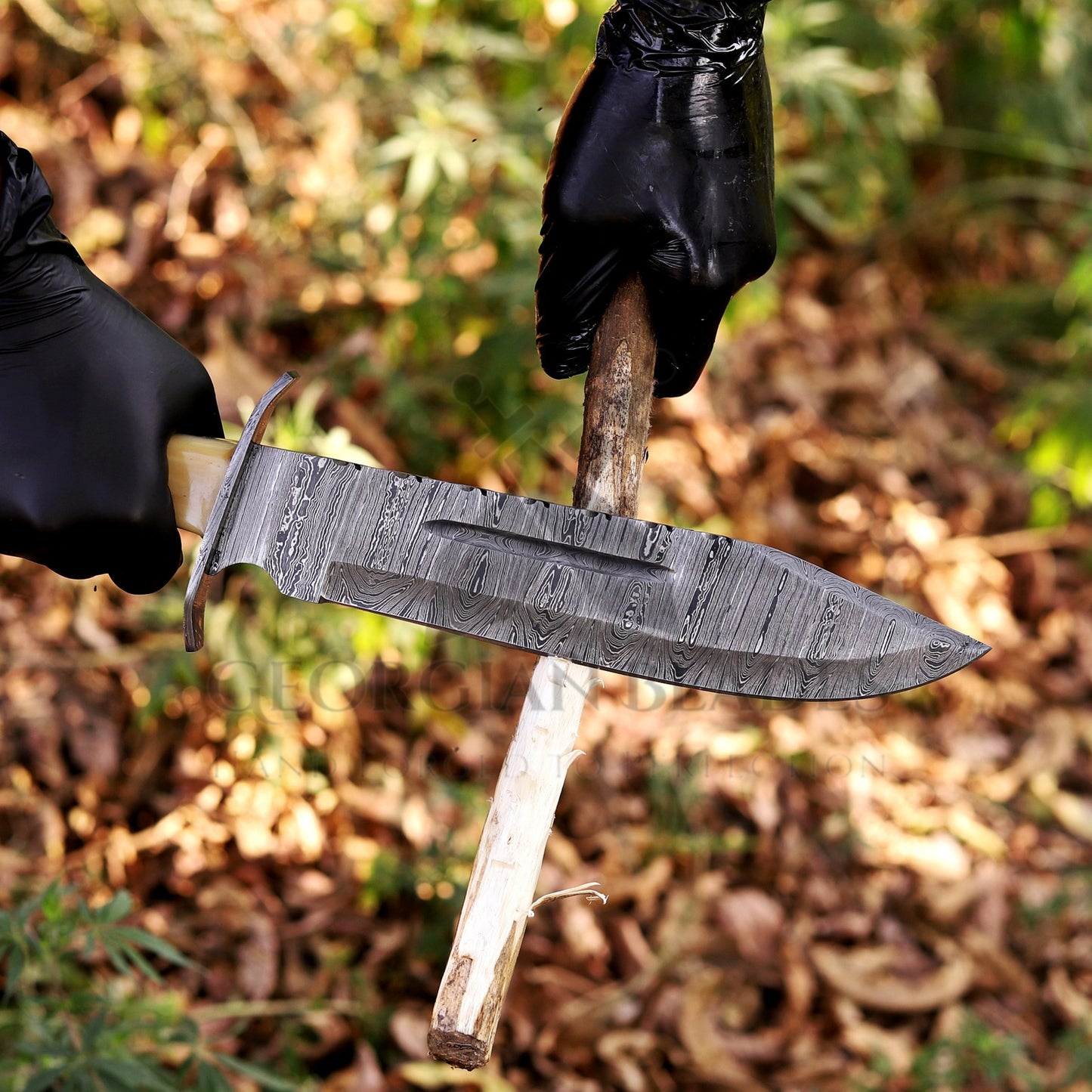 Paul Bunyan Razor - 15" Handmade Damascus Steel Bowie Knife- Full Tang - Camel Bone Handle