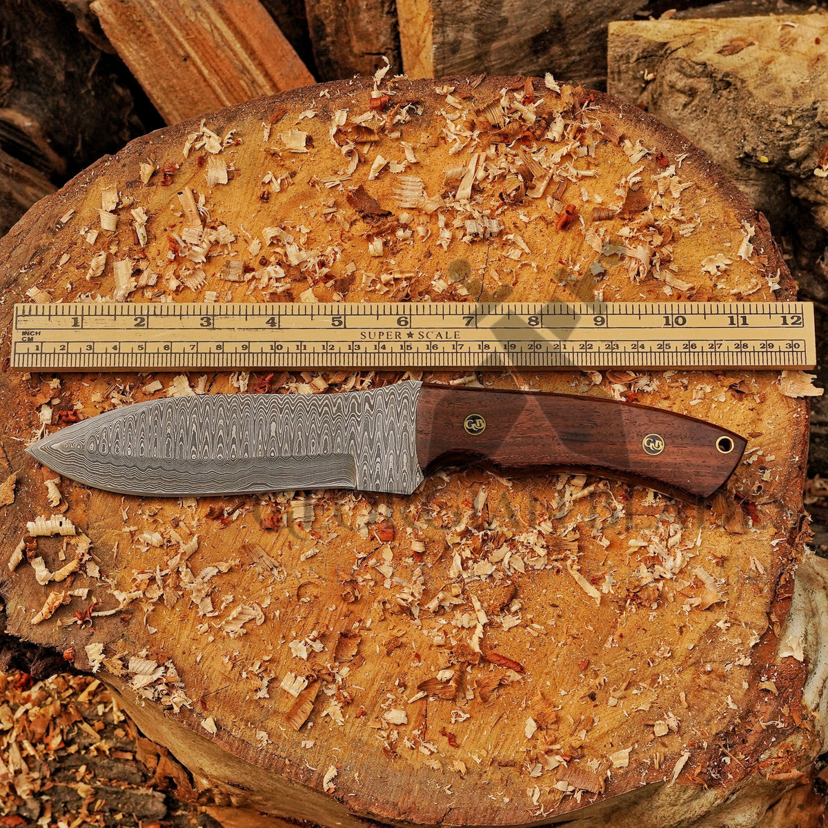 Razorwind - 11" Full Tang Hand Forged Damascus Hunting Knives with Walnut Wood Handle