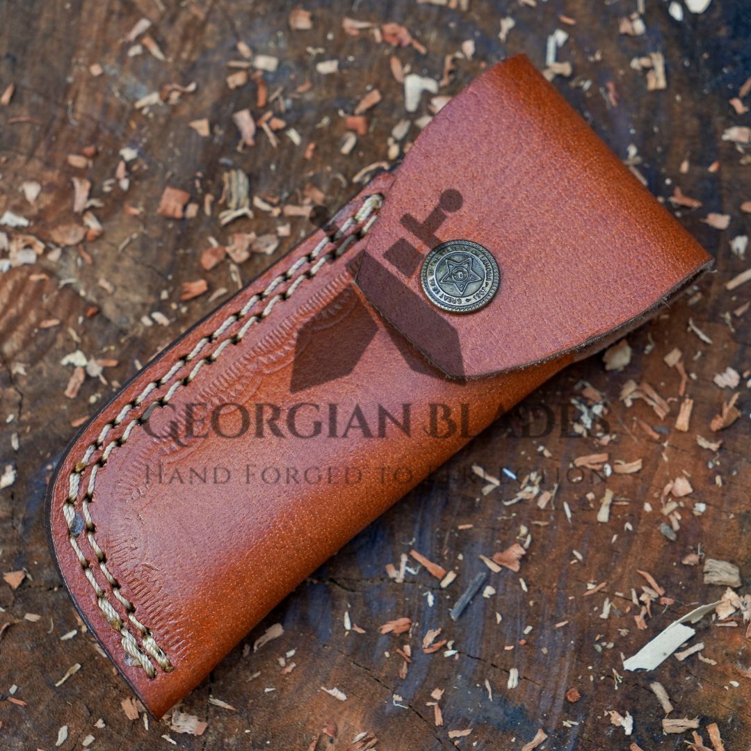 Ivory Edge: 8" Handmade Green Camel Bone Handle Folding Pocket Knife With Engraved Frame Work