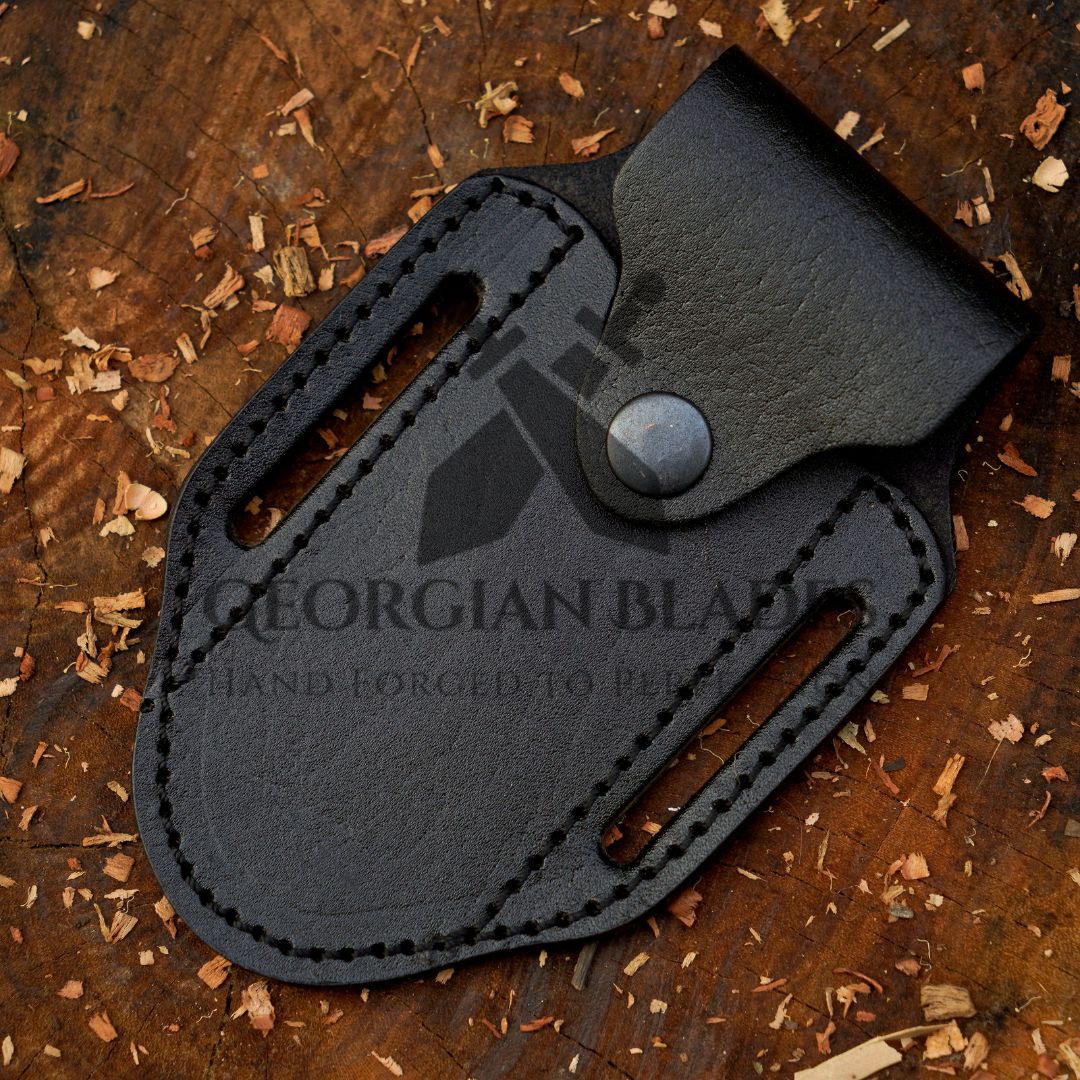 The Nimitz Folder – 7.5 inch Damascus Steel Liner Lock Pocket Knife with Bone Handle and Leather Sheath