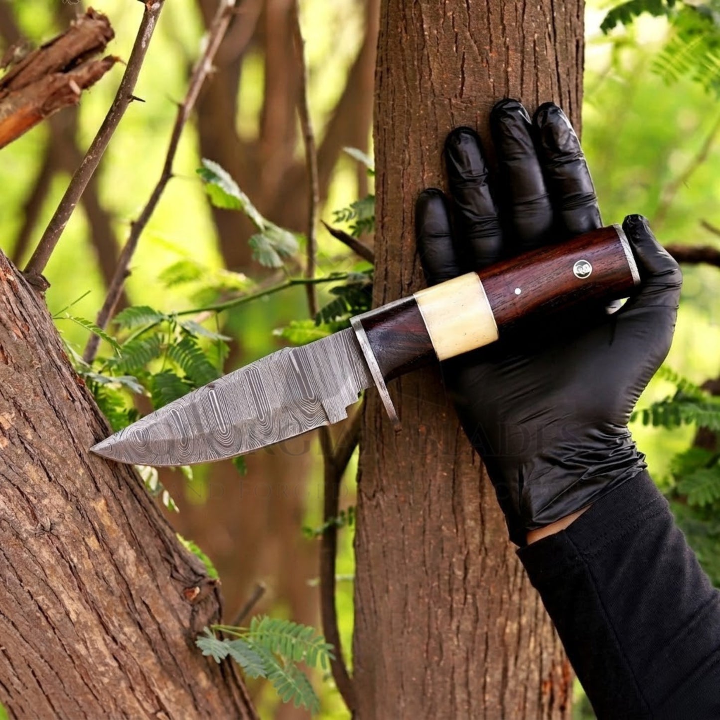 Blazeheart - 10" Hand Forged Damascus Steel Hunting Knife