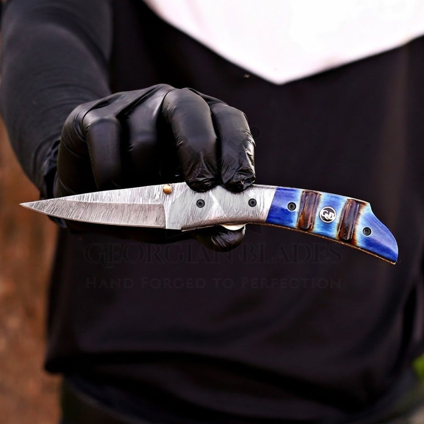 The Sullivan Folder 7.5-inch Hand Forged Damascus Steel Pocket Knife with Leather Sheath