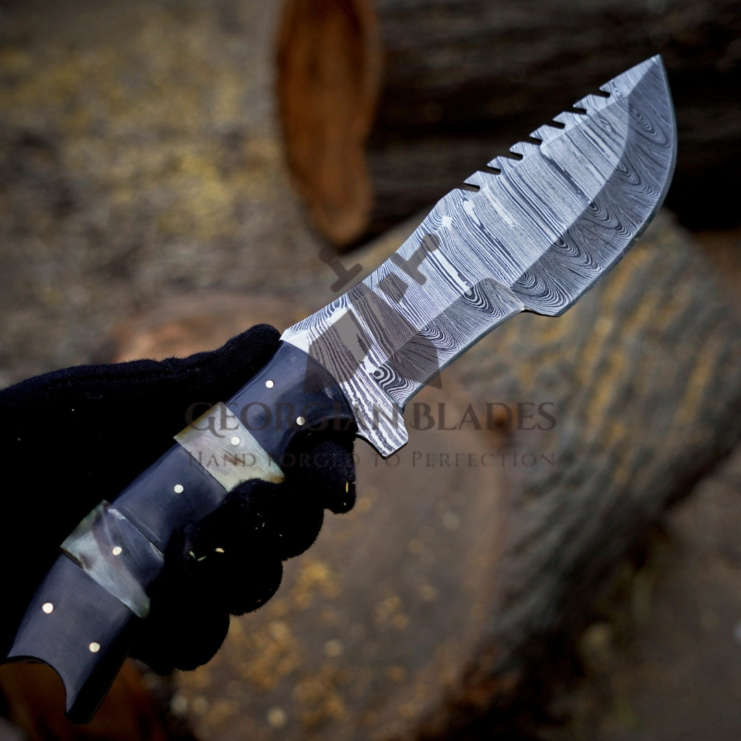 Trekker's Edge: HAND FORGED DAMASCUS Steel Hunting BUSHCRAFT SURVIVAL TRACKER KNIFE