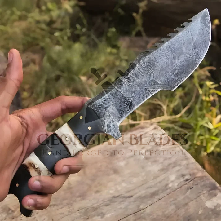Trekker's Edge: HAND FORGED DAMASCUS Steel Hunting BUSHCRAFT SURVIVAL TRACKER KNIFE