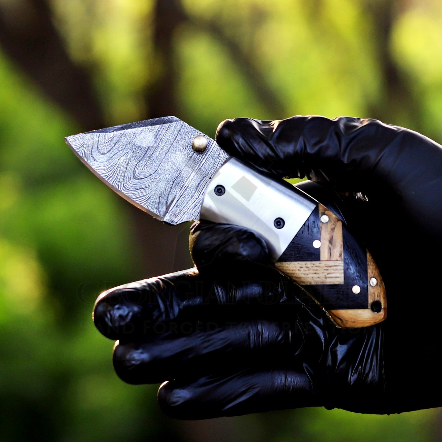 Mini Marvel - Hand Forged 5" Folding Knife with Leather Sheath