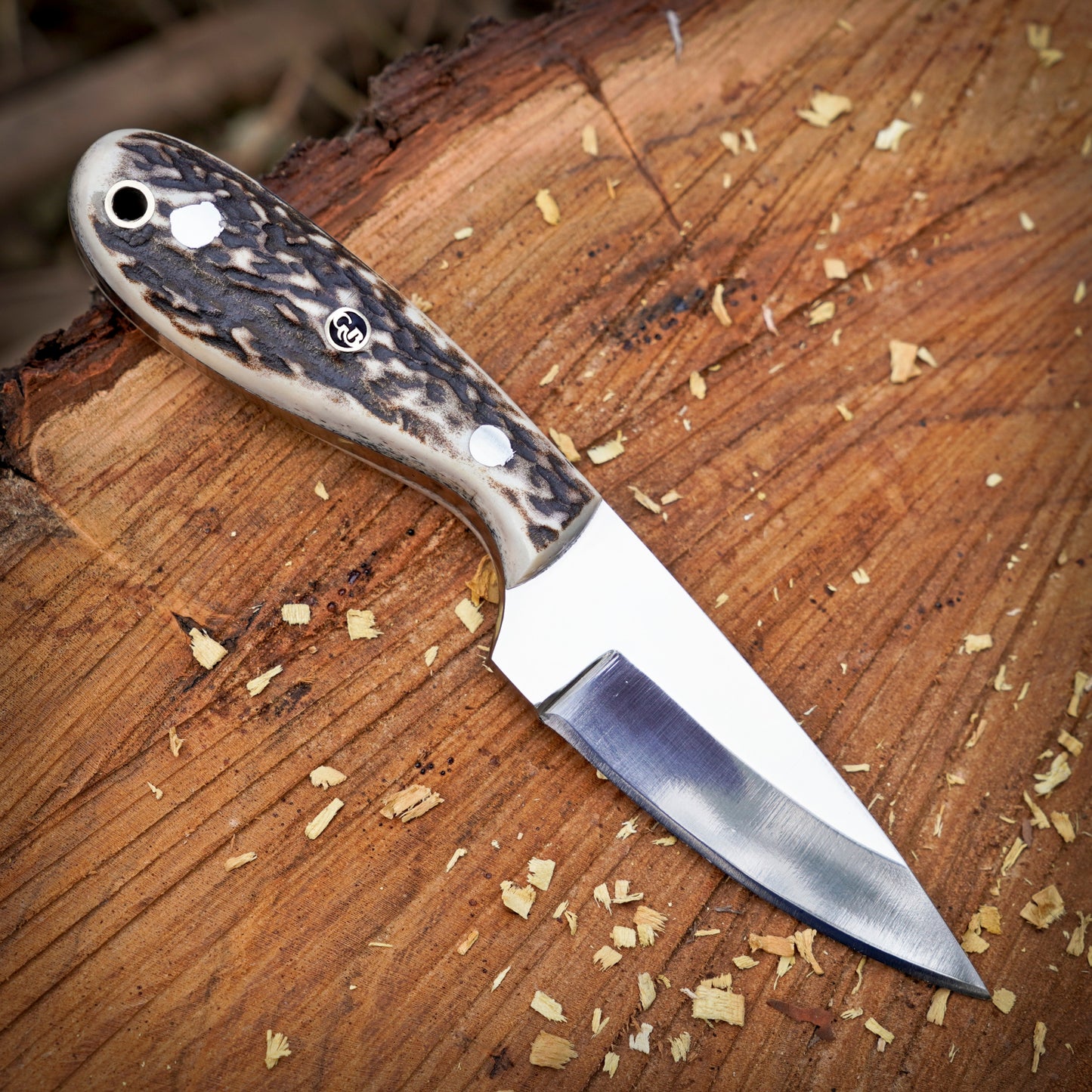 The Ghost Ridge Hunting Knife - Premium Hand Forged Full Tang Skinning Knife - Stag Antler Handle - D2 Steel- 7 inches